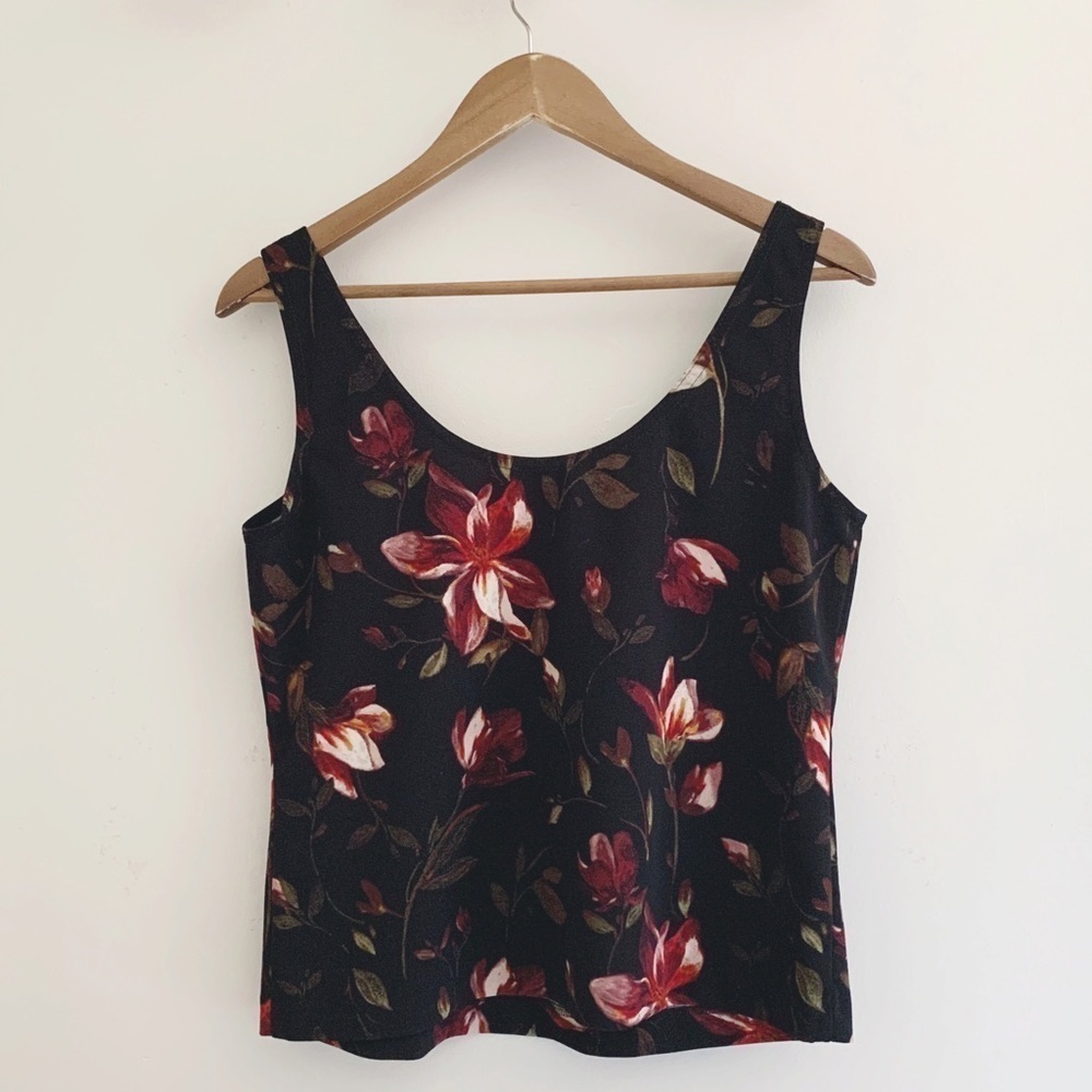Joseph Ribkoff Floral Scoop Neck Tank Top Sz 10 Dark Romance